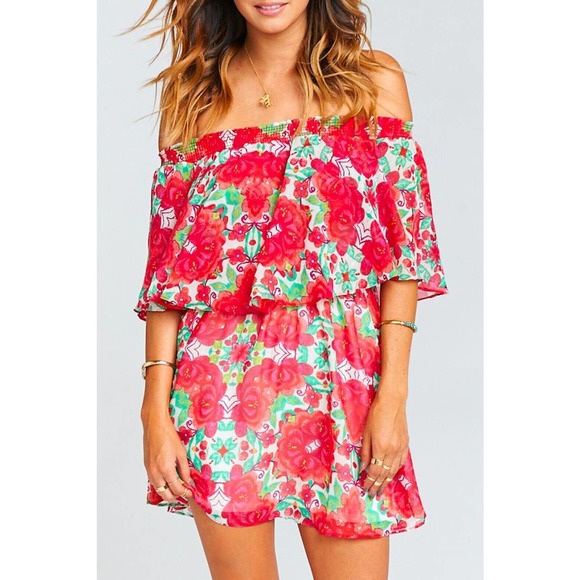 Show Me Your MuMu Dresses & Skirts - Show Me Your Mumu Casita Off the Shoulder Floral Mini Dress Size XS Red Green